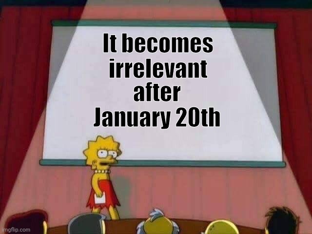 Lisa Simpson Speech | It becomes
irrelevant after
January 20th | image tagged in lisa simpson speech | made w/ Imgflip meme maker