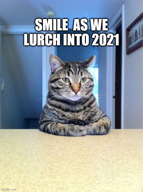 Take A Seat Cat | SMILE  AS WE LURCH INTO 2021 | image tagged in memes,take a seat cat | made w/ Imgflip meme maker