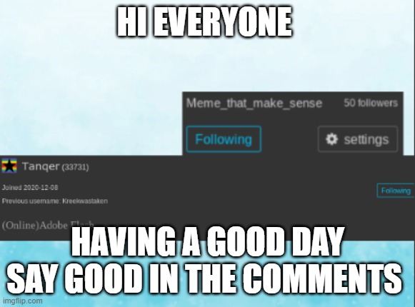 lol | HI EVERYONE; HAVING A GOOD DAY SAY GOOD IN THE COMMENTS | image tagged in lol | made w/ Imgflip meme maker