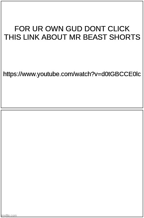 mr BESST | FOR UR OWN GUD DONT CLICK THIS LINK ABOUT MR BEAST SHORTS; https://www.youtube.com/watch?v=d0tGBCCE0lc | image tagged in memes,blank comic panel 1x2 | made w/ Imgflip meme maker