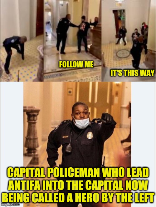 If the left are calling a Policeman a Hero, then you should know he was in on the Treasonous Act | FOLLOW ME; IT'S THIS WAY; CAPITAL POLICEMAN WHO LEAD ANTIFA INTO THE CAPITAL NOW BEING CALLED A HERO BY THE LEFT | image tagged in us military,drain the swamp trump,drain the swamp,donald trump | made w/ Imgflip meme maker