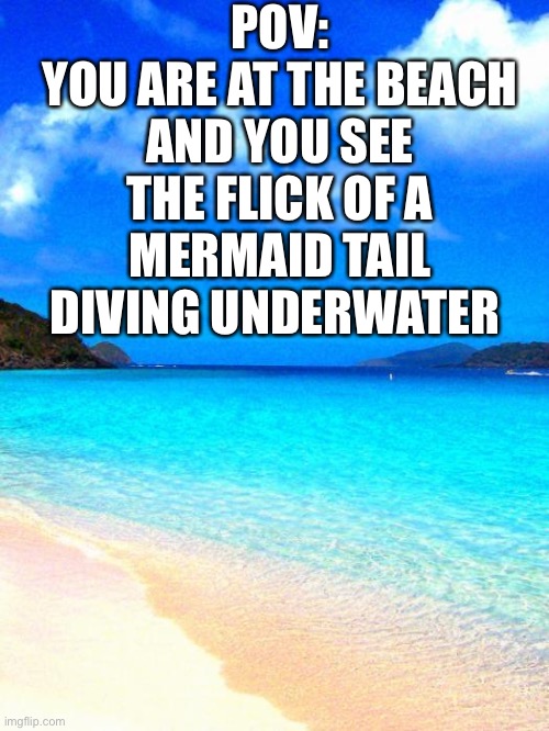 beach | POV:
YOU ARE AT THE BEACH AND YOU SEE THE FLICK OF A MERMAID TAIL DIVING UNDERWATER | image tagged in beach | made w/ Imgflip meme maker