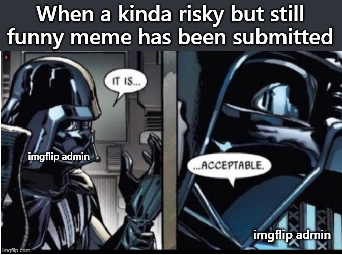 For the hardworking imgflip admins |  When a kinda risky but still funny meme has been submitted; imgflip admin; imgflip admin | image tagged in darth vader acceptable,imgflip,star wars | made w/ Imgflip meme maker