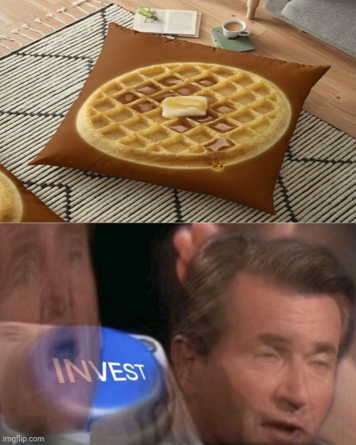 Waffle cushion | image tagged in invest,funny,waffles,furniture,memes,meme | made w/ Imgflip meme maker