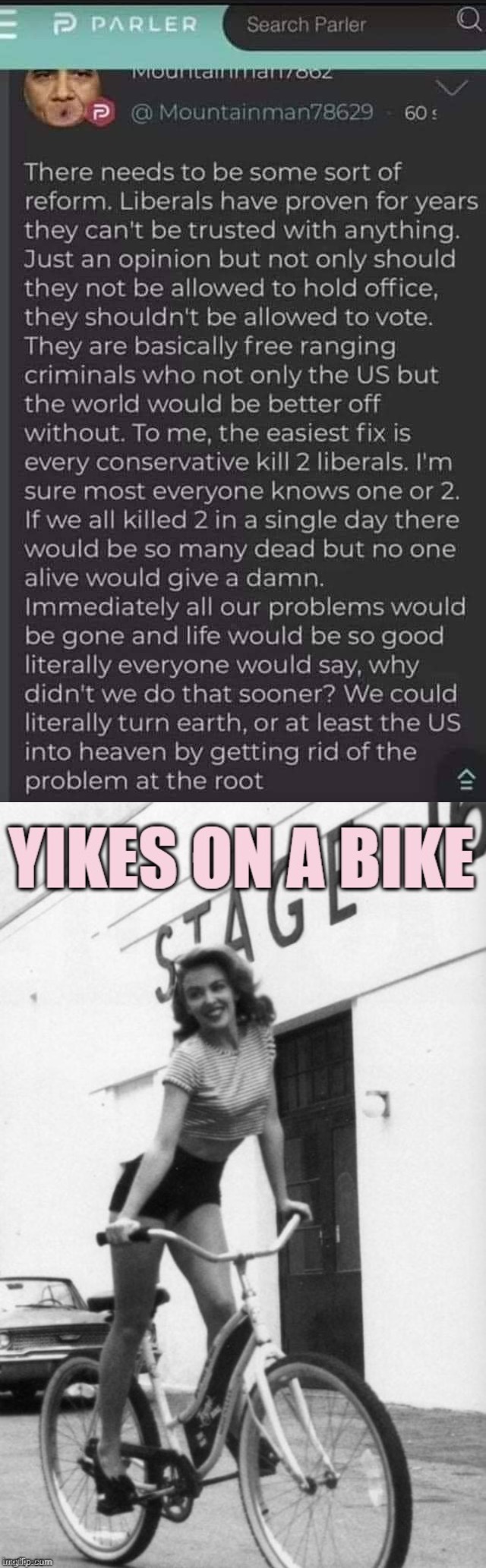 image tagged in parler free-speech zone,kylie yikes on a bike | made w/ Imgflip meme maker