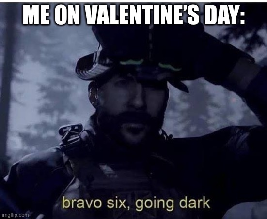 Bravo six going dark | ME ON VALENTINE’S DAY: | image tagged in bravo six going dark | made w/ Imgflip meme maker