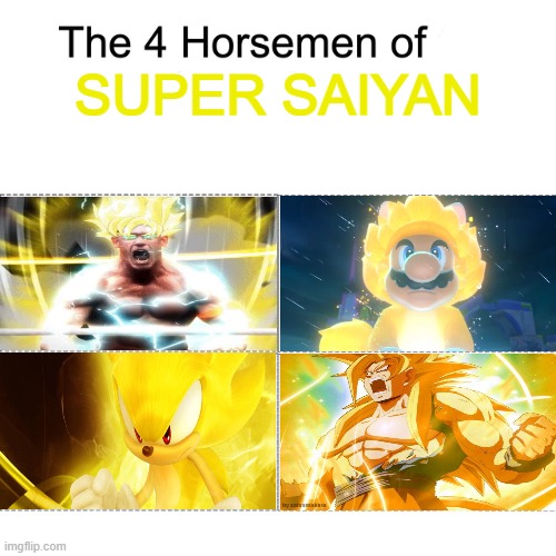 SUPER SAIYAN MODE ACTIVATED | SUPER SAIYAN | image tagged in four horsemen | made w/ Imgflip meme maker