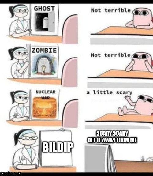 OH GOD NO | SCARY SCARY GET IT AWAY FROM ME; BILDIP | image tagged in a little scary | made w/ Imgflip meme maker