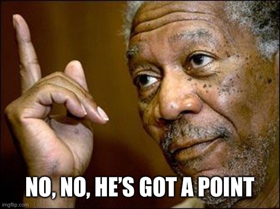 This Morgan Freeman | NO, NO, HE’S GOT A POINT | image tagged in this morgan freeman | made w/ Imgflip meme maker