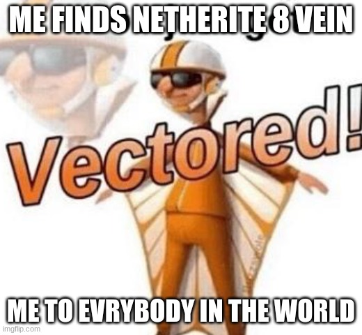 You just got vectored | ME FINDS NETHERITE 8 VEIN; ME TO EVRYBODY IN THE WORLD | image tagged in you just got vectored | made w/ Imgflip meme maker