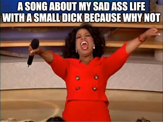 Parody of pumped up kicks | A SONG ABOUT MY SAD ASS LIFE WITH A SMALL DICK BECAUSE WHY NOT | image tagged in memes,oprah you get a | made w/ Imgflip meme maker