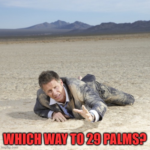 Desert Crawler | WHICH WAY TO 29 PALMS? | image tagged in desert crawler | made w/ Imgflip meme maker