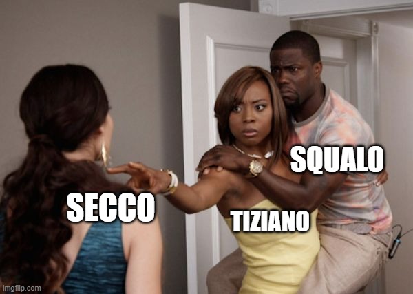 the stuff i come up with part 1 | SQUALO; SECCO; TIZIANO | image tagged in protected kevin hart | made w/ Imgflip meme maker