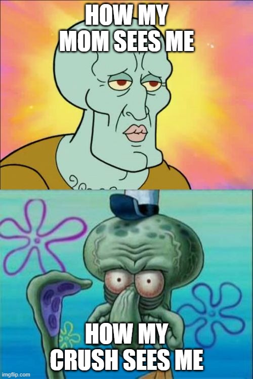 Squidward Meme | HOW MY MOM SEES ME; HOW MY CRUSH SEES ME | image tagged in memes,squidward | made w/ Imgflip meme maker