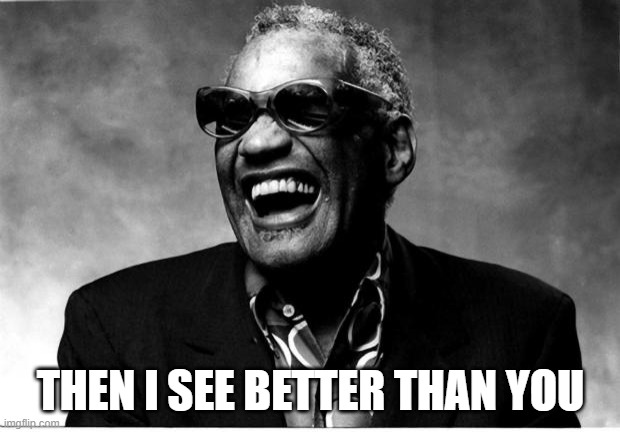 Ray Charles | THEN I SEE BETTER THAN YOU | image tagged in ray charles | made w/ Imgflip meme maker