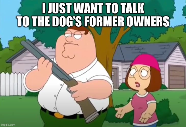 I just want to talk to him | I JUST WANT TO TALK TO THE DOG’S FORMER OWNERS | image tagged in i just want to talk to him | made w/ Imgflip meme maker