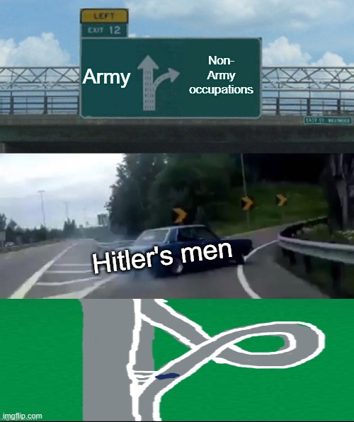 Left Exit 12 to the ramp again |  Army; Non- Army occupations; Hitler's men | image tagged in memes,left exit 12 off ramp | made w/ Imgflip meme maker