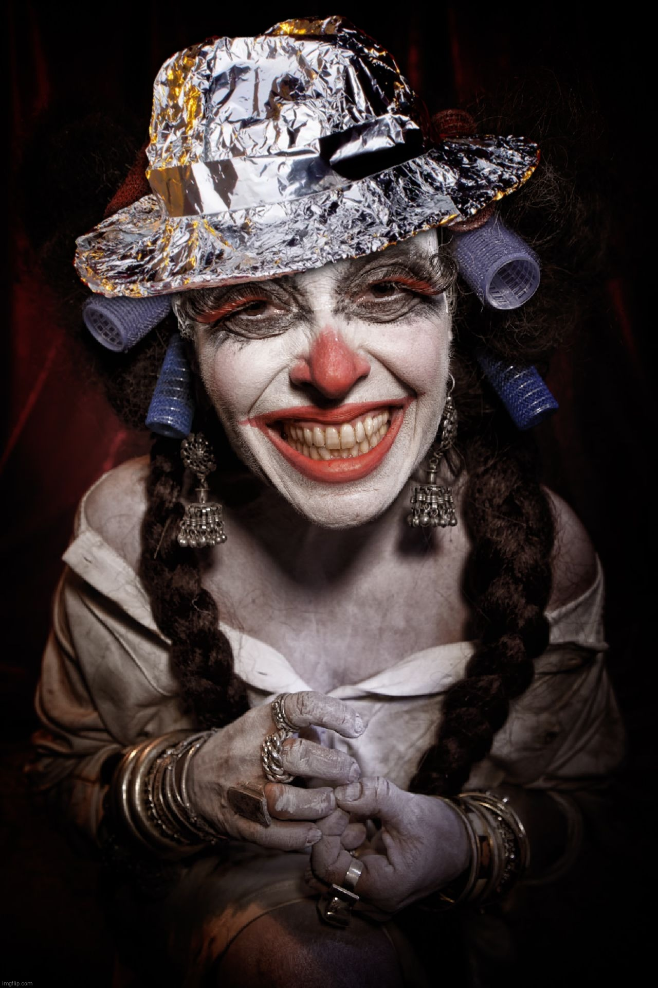 High Quality Clownville Mother Smiling  tin foil hat Clown Blank Meme Template