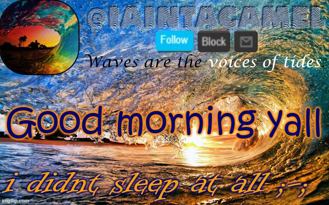 iaintacamel | Good morning yall; i didnt sleep at all ;-; | image tagged in iaintacamel | made w/ Imgflip meme maker
