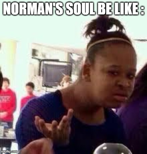 Bruh | NORMAN'S SOUL BE LIKE : | image tagged in bruh | made w/ Imgflip meme maker
