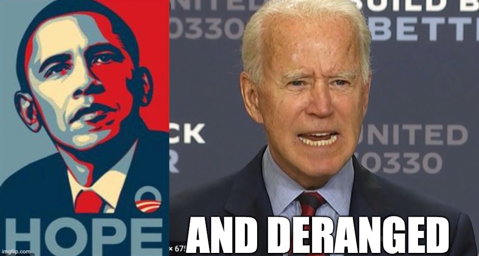 Obama & Biden | AND DERANGED | image tagged in hope | made w/ Imgflip meme maker
