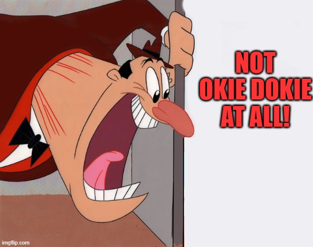 yelling guy | NOT OKIE DOKIE AT ALL! | image tagged in yelling guy | made w/ Imgflip meme maker