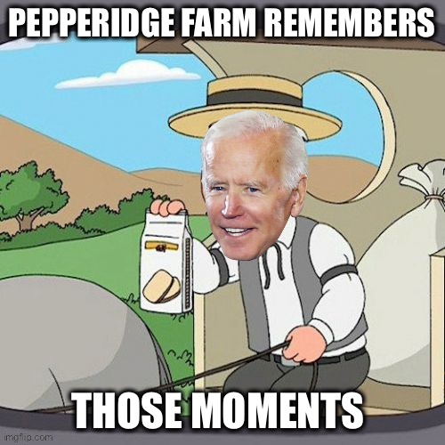 Pepperidge Biden | PEPPERIDGE FARM REMEMBERS THOSE MOMENTS | image tagged in pepperidge biden | made w/ Imgflip meme maker