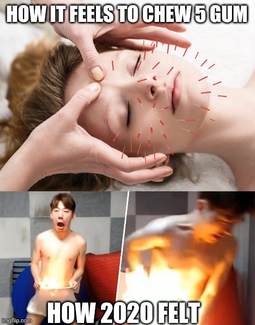 HOW IT FEELS TO CHEW 5 GUM; HOW 2020 FELT | image tagged in funny memes | made w/ Imgflip meme maker