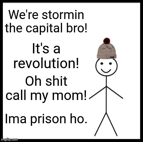 Bologna sandwich | We're stormin the capital bro! It's a revolution! Oh shit call my mom! Ima prison ho. | image tagged in memes,be like bill | made w/ Imgflip meme maker