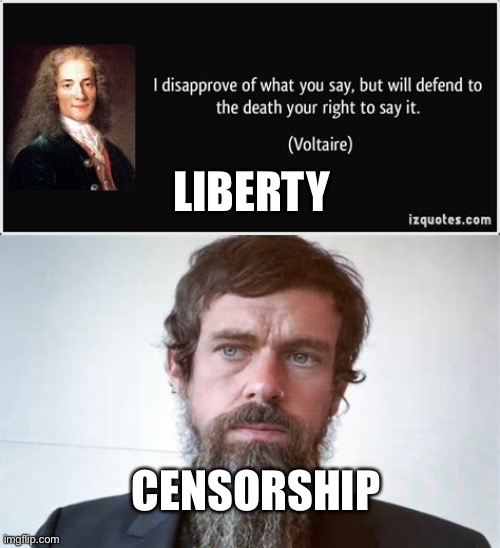 Absolute power corrupts | LIBERTY; CENSORSHIP | image tagged in voltaire,ugly twins,censorship,fake news,democratic socialism | made w/ Imgflip meme maker