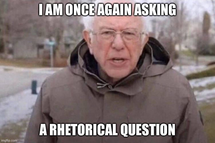 I am once again asking | I AM ONCE AGAIN ASKING A RHETORICAL QUESTION | image tagged in i am once again asking | made w/ Imgflip meme maker