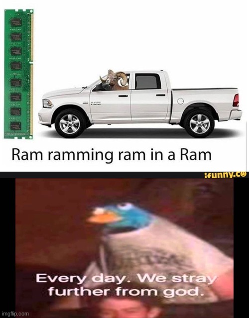 here is a ram ramming a ram in a ram | image tagged in every day we stray further from god | made w/ Imgflip meme maker