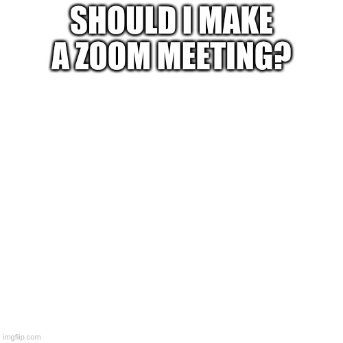 Blank Transparent Square Meme | SHOULD I MAKE A ZOOM MEETING? | image tagged in memes,blank transparent square | made w/ Imgflip meme maker