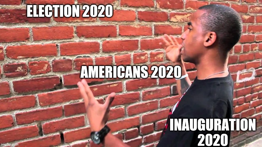 Talking to wall | ELECTION 2020 INAUGURATION 2020 AMERICANS 2020 | image tagged in talking to wall | made w/ Imgflip meme maker