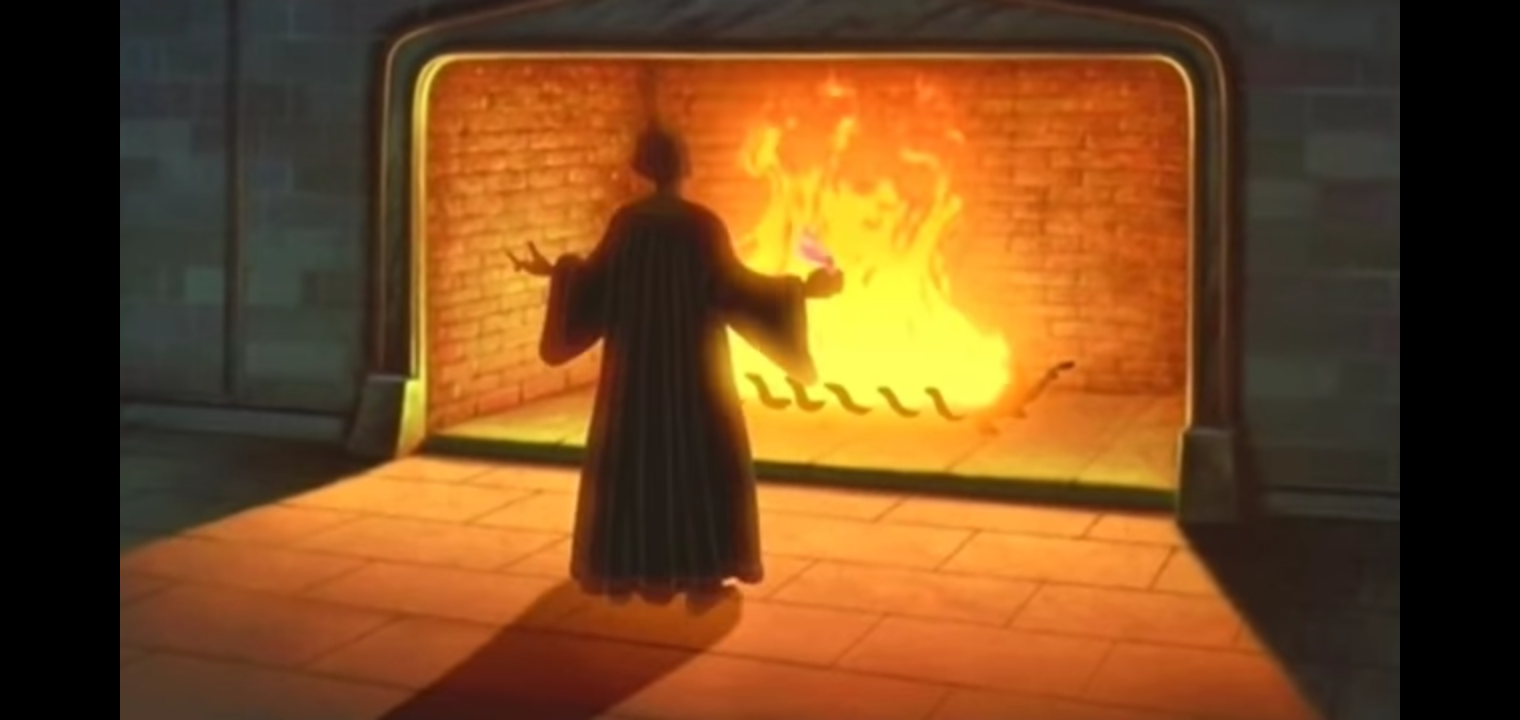 Judge claude frollo yelling at fire place Blank Meme Template