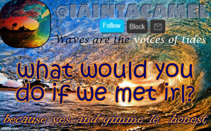 iaintacamel | what would you do if we met irl? because yes and gimme le  honest | image tagged in iaintacamel | made w/ Imgflip meme maker