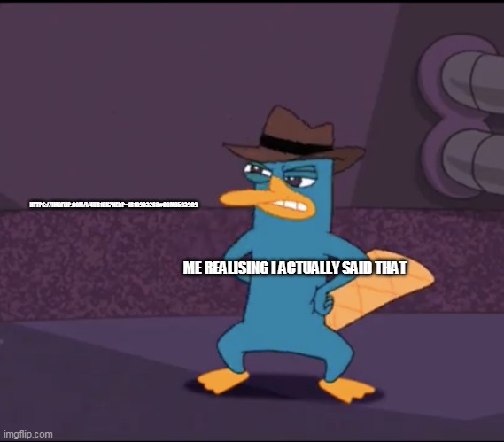 Perry the Platypus Weird Look | HTTPS://IMGFLIP.COM/I/4U61GK?NERP=1610903268#COM8593969; ME REALISING I ACTUALLY SAID THAT | image tagged in perry the platypus weird look | made w/ Imgflip meme maker