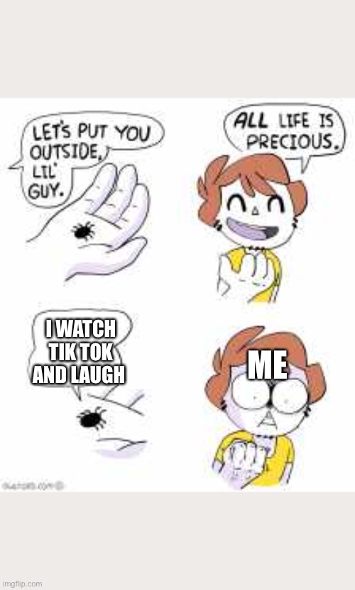 Tik tok sucks | I WATCH TIK TOK AND LAUGH; ME | image tagged in all life is precious | made w/ Imgflip meme maker