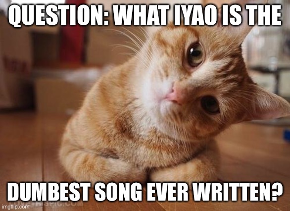 I have a few ones. | QUESTION: WHAT IYAO IS THE; DUMBEST SONG EVER WRITTEN? | image tagged in curious question cat,memes,songs | made w/ Imgflip meme maker