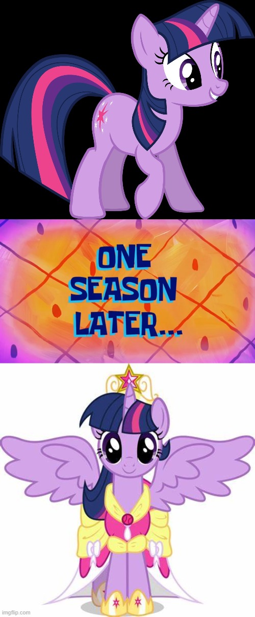 image tagged in one season later,my little pony,my little pony friendship is magic | made w/ Imgflip meme maker