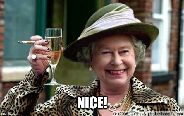 Queen Elizabeth | NICE! | image tagged in queen elizabeth | made w/ Imgflip meme maker