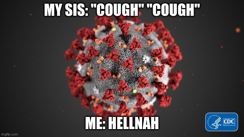 Covid 19 | MY SIS: "COUGH" "COUGH"; ME: HELLNAH | image tagged in covid 19 | made w/ Imgflip meme maker