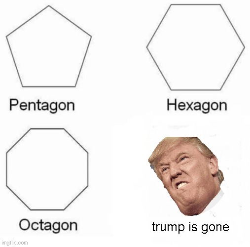 Pentagon Hexagon Octagon | trump is gone | image tagged in memes,pentagon hexagon octagon | made w/ Imgflip meme maker
