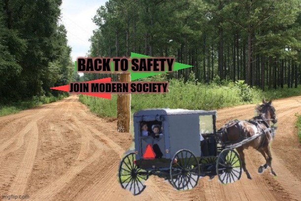 Might be nice to escape the madness. | BACK TO SAFETY; JOIN MODERN SOCIETY | image tagged in exit 12 before it was cool,nixieknox | made w/ Imgflip meme maker