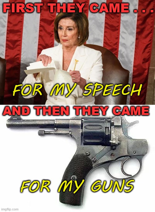 First They Came . . . For My Speech; And Then They Came For My Guns | FIRST THEY CAME . . . FOR MY SPEECH; AND THEN THEY CAME; FOR MY GUNS | image tagged in speech and guns | made w/ Imgflip meme maker