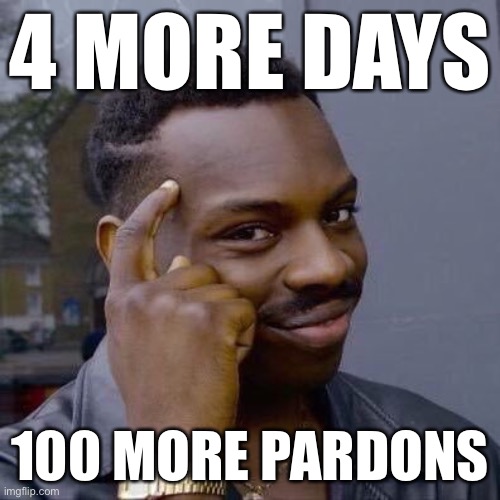 Thinking Black Guy | 4 MORE DAYS; 100 MORE PARDONS | image tagged in thinking black guy | made w/ Imgflip meme maker