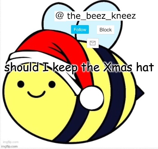 beez announcement | should I keep the Xmas hat | image tagged in beez announcement | made w/ Imgflip meme maker