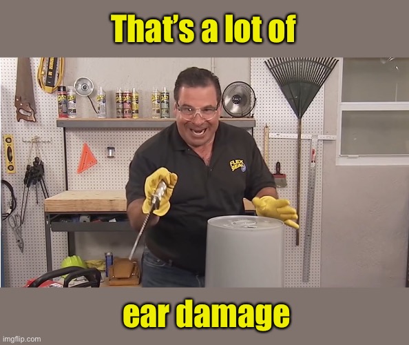Phil Swift That's A Lotta Damage (Flex Tape/Seal) | That’s a lot of ear damage | image tagged in phil swift that's a lotta damage flex tape/seal | made w/ Imgflip meme maker
