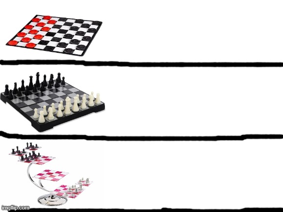 checkers vs chess vs 3d chess Blank Meme Template
