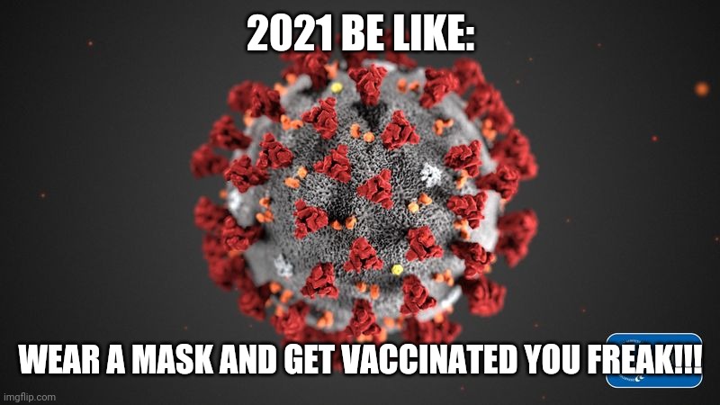 Covid 19 | 2021 BE LIKE:; WEAR A MASK AND GET VACCINATED YOU FREAK!!! | image tagged in covid 19,corona virus,covid-19,coronavirus,2021,memes | made w/ Imgflip meme maker